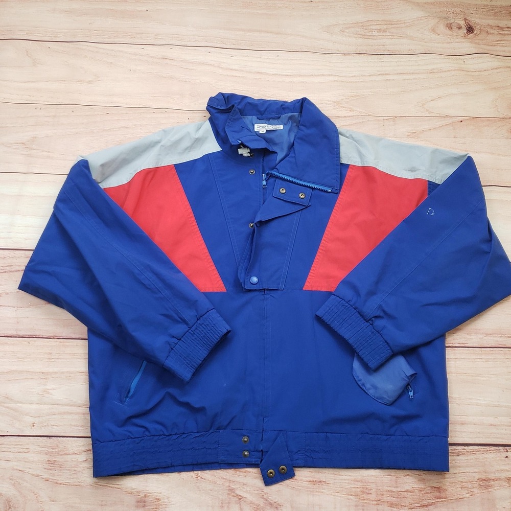 Vintage Sportif USA Jacket Mens Medium Blue Red Windbreaker Colorblock 90s